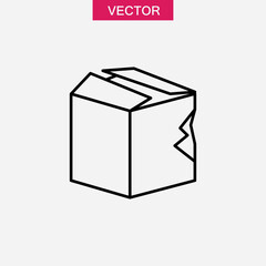 Broken cardboard box outline icon, vector simple linear illustration for web and app..eps