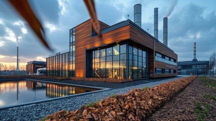 Fototapeta premium Modern Industrial Architecture with Wood Accents