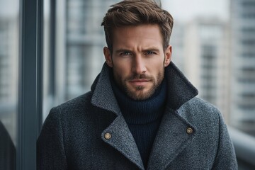 Obraz premium Attractive man in a winter coat looking directly at the viewer