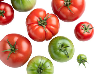 Fototapeta premium Fresh tomatoes variety indoor setting food bright light isolated on transparent background