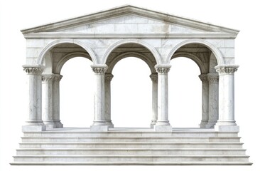 Beautiful marble architecture, a large stone pavilion with arched columns and steps, isolated on a white background