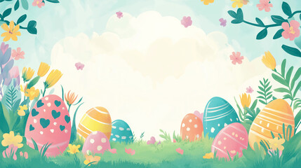 Obraz premium easter, poster card, powerpoint background, simple, hand drawing style, modern