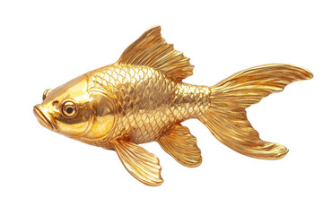 Fototapeta premium Golden Fish Sculpture Isolated on White Background for Decoration