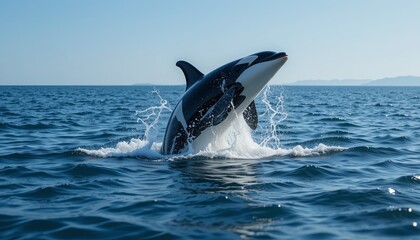 Fototapeta premium Orca in ocean clear sky photography