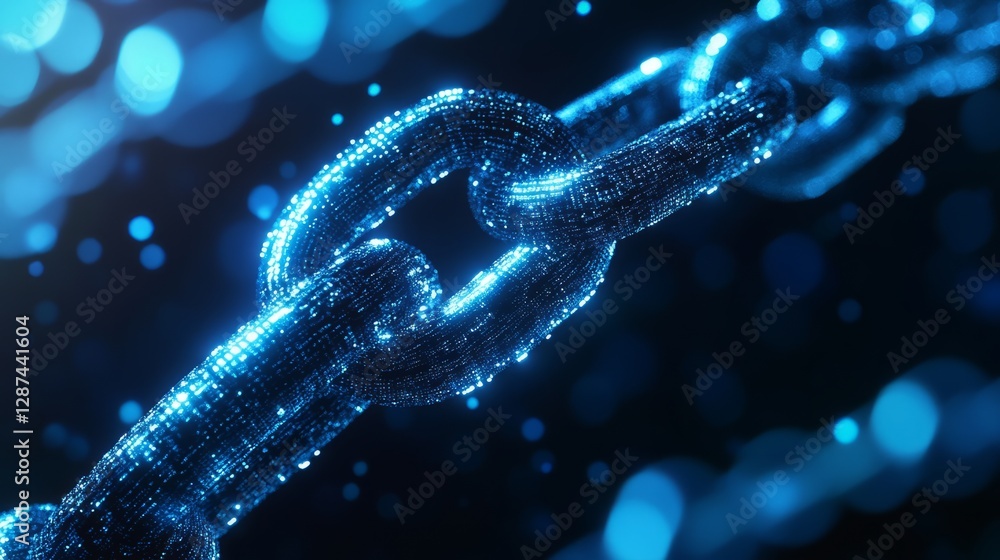 Poster futuristic blockchain technology concept with digital decentralized network, secure data encryption,