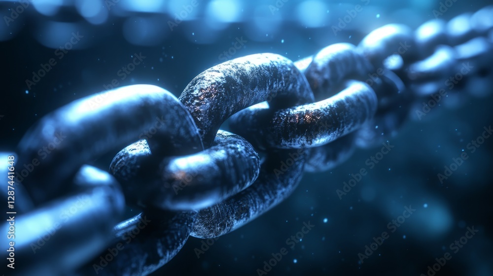 Poster futuristic blockchain technology concept with digital decentralized network, secure data encryption,
