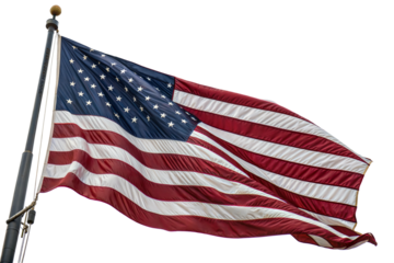 Waving american flag united states national symbol outdoors isolated on transparent background