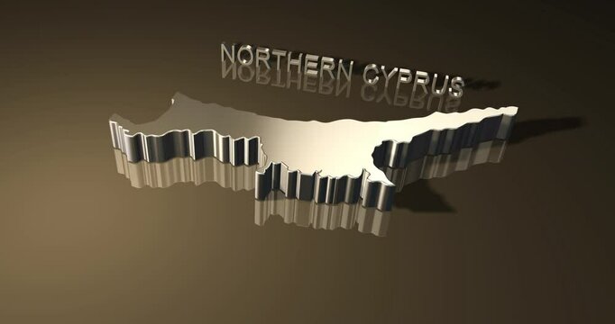 Map of Northern Cyprus officially the Turkish Republic of Northern Cyprus a de facto state that comprises the northeastern portion of the island of Cyprus in 3D with  in 3D animation with golden theme