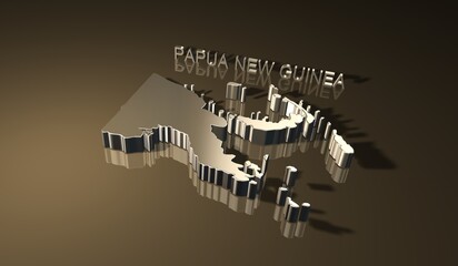 Naklejka premium Map of Papua New Guinea island in the southwestern Pacific near Australia in 3D with golden texture 2