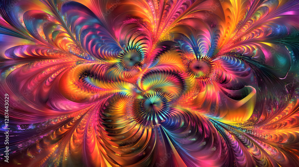 Poster Computer generated abstract design with colorful patterns and shapes for digital backgrounds or creative projects
