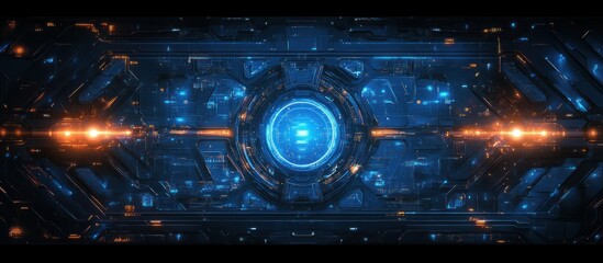 Futuristic digital interface with glowing elements.