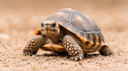 Obraz premium Tortoise on sandy ground, close-up, wildlife, nature