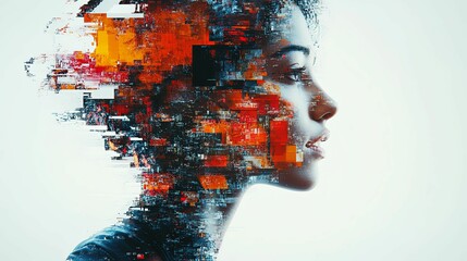 Abstract Digital Portrait of a Woman in Profile