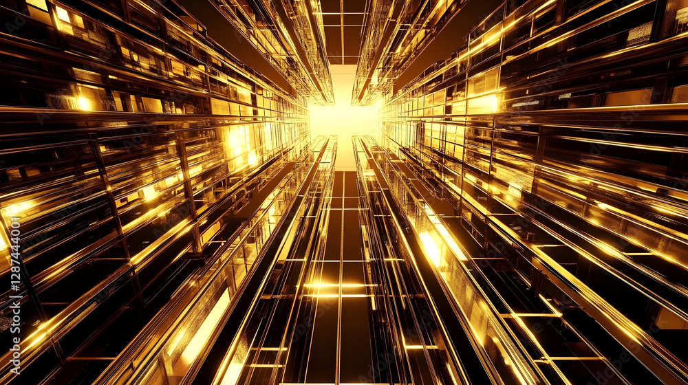 Poster abstract tunnel with gold and black colors creating a mesmerizing visual effect