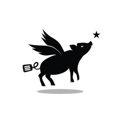 flying pig logo design illustration	