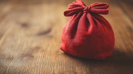 Red pouch on wooden table