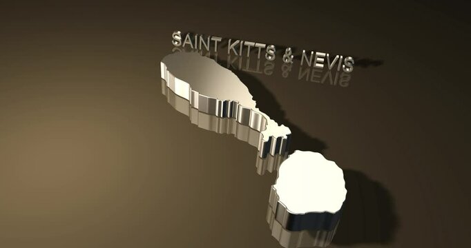 Map of Saint Kitts and Nevis a Caribbean island nation in 3D with golden texture for print purpose 3