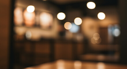 Blurred Interior View of a Coffee Shop with Bokeh Lighting Effect