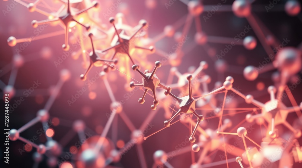 Aufkleber abstract molecular structure with glowing red light, representing interconnectedness and scientific 