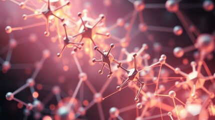 Abstract molecular structure with glowing red light, representing interconnectedness and scientific innovation.
