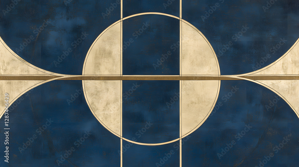 Poster blue and white wall with a round clock displayed in the center of the image