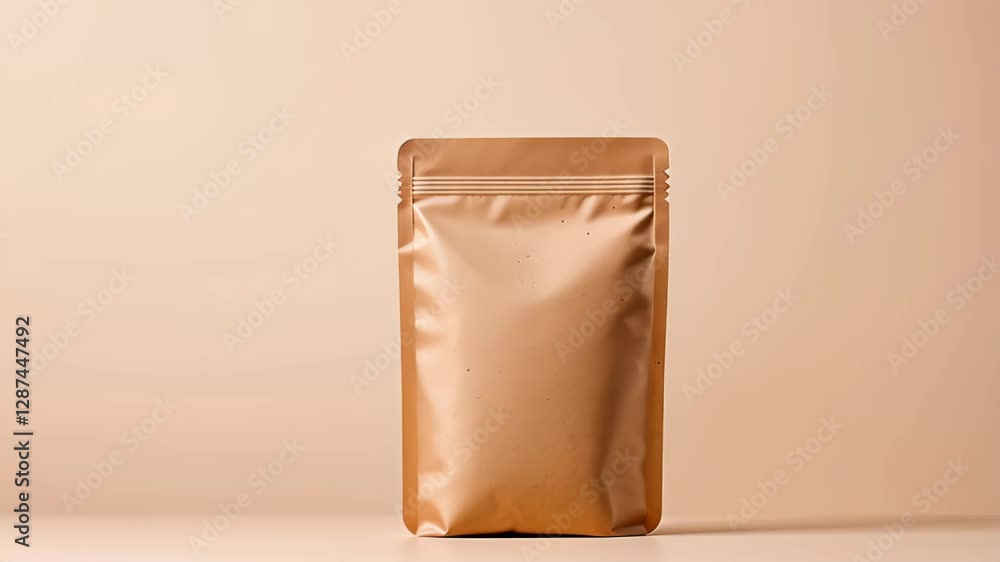 Poster minimalist pet food pouch on neutral background emphasizing simplicity and clean design for modern b