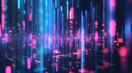 Fototapeta premium Neon city data stream background