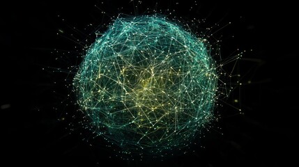 Futuristic digital visualization of a data planet with glowing dots and interconnected network lines, representing global technology, big data, and ai-driven connectivity in a high-tech virtual space