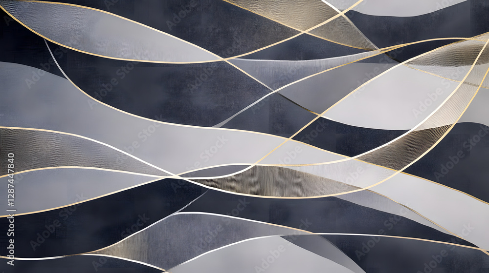 Poster black and gold abstract background featuring wavy lines and smooth curves for design and artistic us