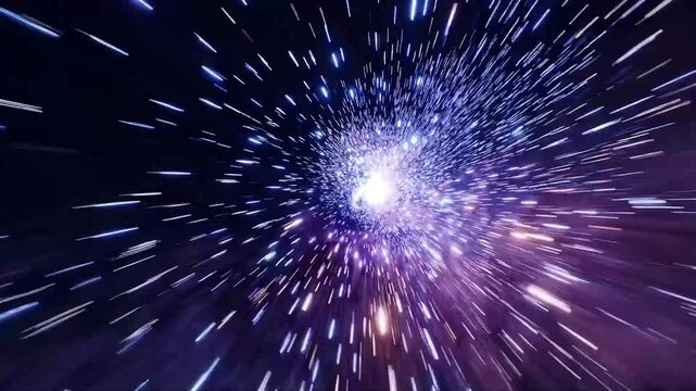 A dynamic scene of soaring through a vast, dark space filled with glowing particles. A sense of motion and wonder, perfect for sci-fi, tech, or cosmic themed projects.
