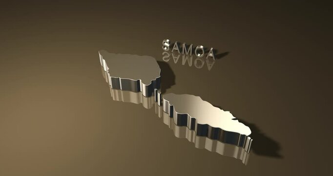 Map of Samoa an island country in Polynesia in 3d animation with golden theme texture