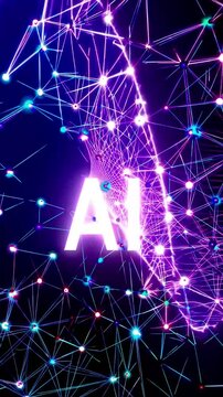 A glowing AI core pulses at the center of a complex neural network, with data streams flowings. Evolving patterns, symbolizing AI learning, processing, and adapting. Vertical video backgrounds
