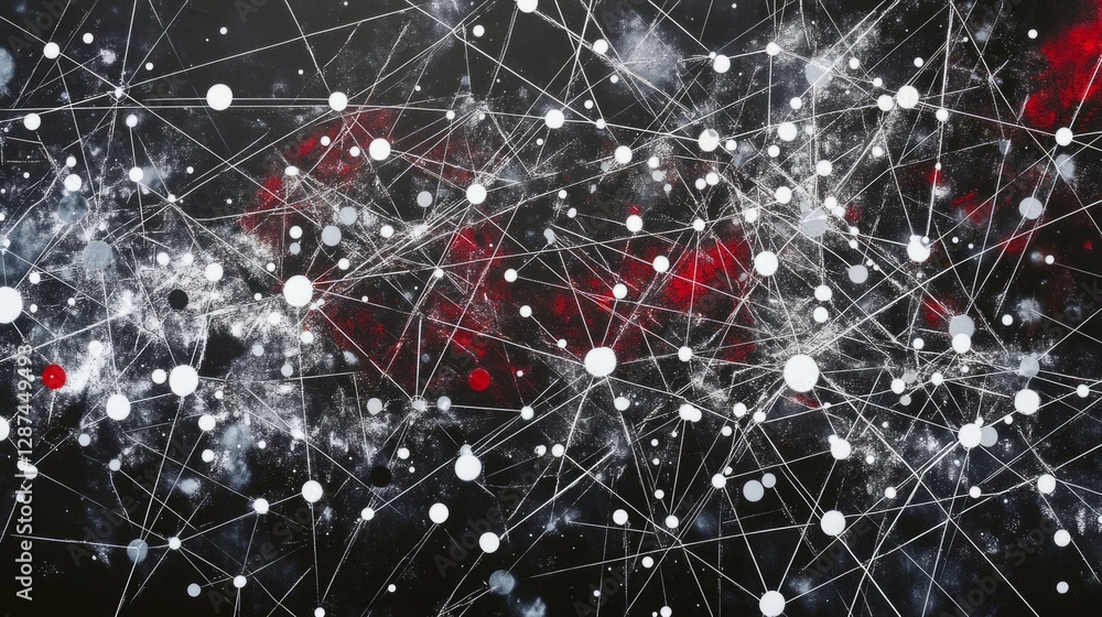 Poster futuristic digital visualization of a data planet with glowing dots and interconnected network lines