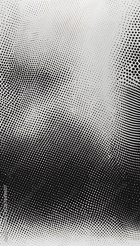 Poster abstract black and white image depicting a halftone pattern