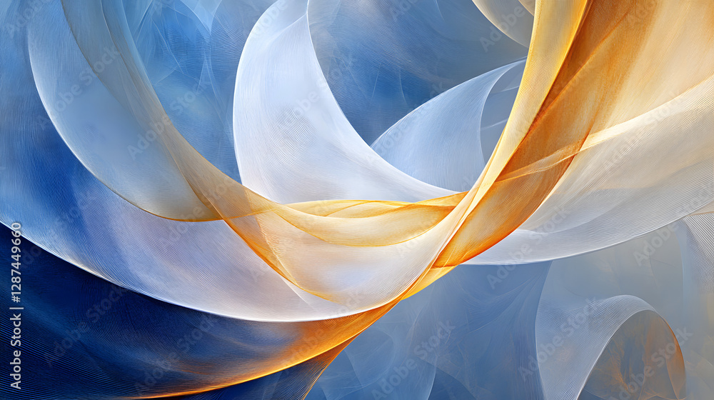 Poster close up of blue and orange abstract pattern with swirls and shapes for background or design use