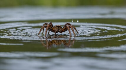 Fototapeta premium Shadows of the Marsh: The Fen Raft Spider's Silent Pursuit