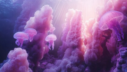 Hidden Underwater Kingdom – Glowing Coral Towers and Drifting Jellyfish in a Fantasy Ocean Realm