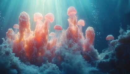 Hidden Underwater Kingdom – Glowing Coral Towers and Drifting Jellyfish in a Fantasy Ocean Realm