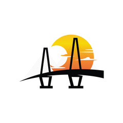 Bridge with sunset logo design illustration