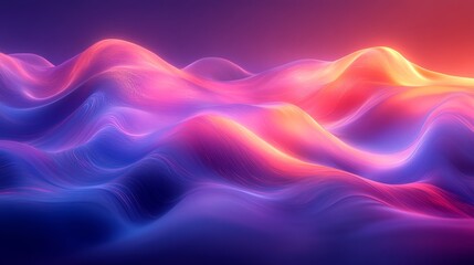 Fototapeta premium Colorful abstract digital waves in vibrant pink and blue tones, glowing with warm light. Futuristic landscape and creative art concept
