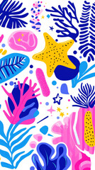 Colorful abstract shapes with starfish and marine elements on light background
