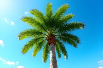 Lush Palm Tree Against a Clear Blue Sky