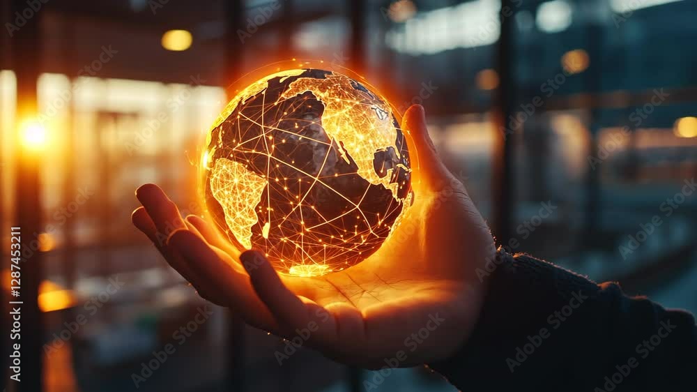 Aufkleber hand holding glowing globe uniting technology and global networks for unity