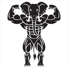 Elephant bodybuilder silhouette vector, Powerful Elephant Bodybuilder Silhouette Illustration
