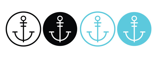 anchor icon vector set use for web. Ship sailing anchor line and flat icon collections. Nautical anchors logo design. Vector illustration.
