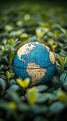 Earth globe in green foliage