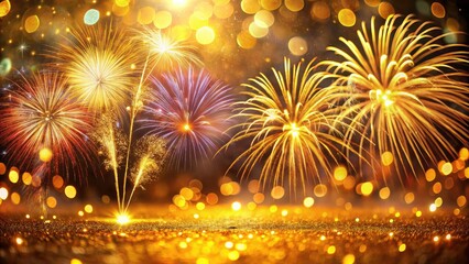 Golden Fireworks Extravaganza: High-Resolution Festive Night Sky Display