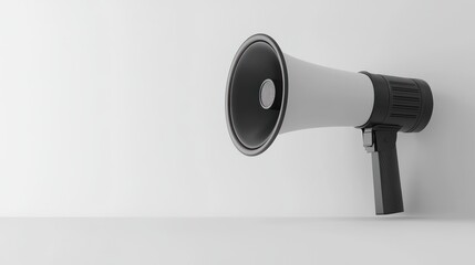 White megaphone announcement, blank wall