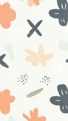 Colorful abstract pattern with flowers and shapes on light background