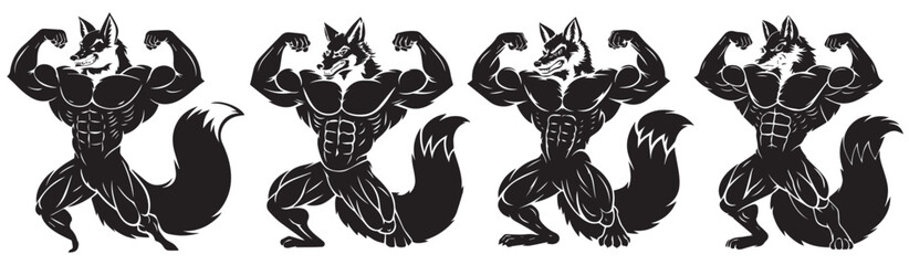Fox bodybuilder silhouette vector, Powerful Fox Bodybuilder Silhouette Illustration